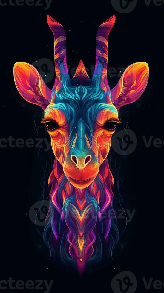 Neon Giraffe on Dark Background Generative AI 29984530 Stock Photo at