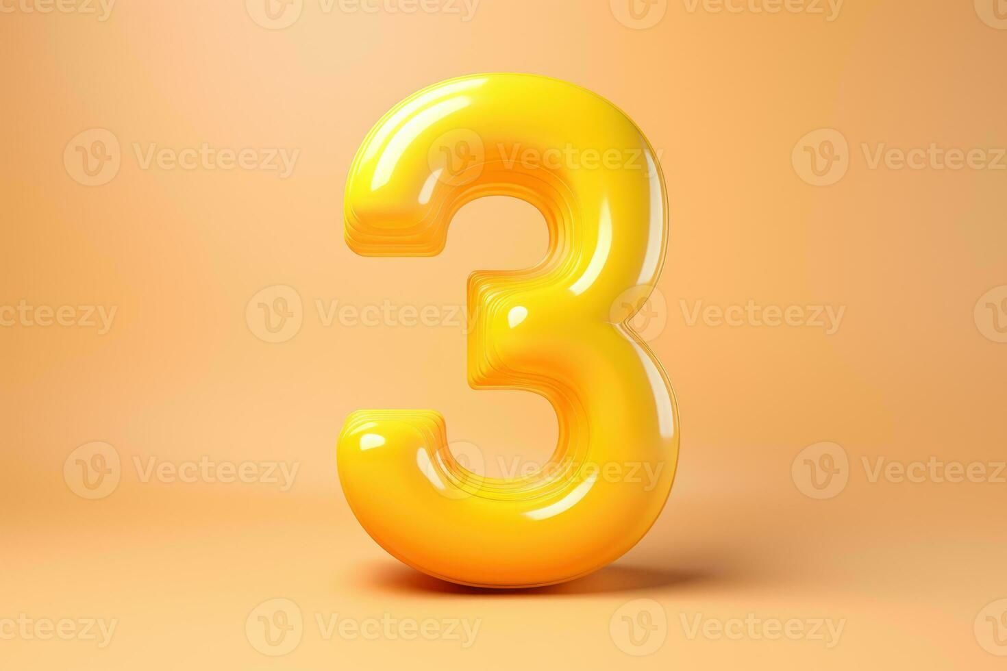 Floating Number 3 Against Yellow Background AI Generated photo