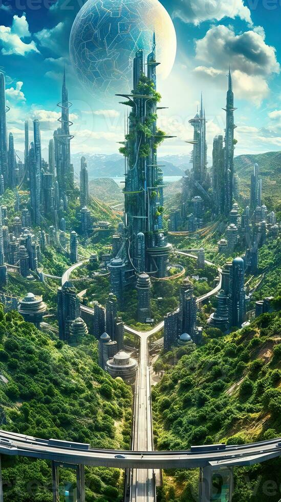 Advanced Alien Metropolis A Wonderful Landscape with High Texture Quality AI Generated photo