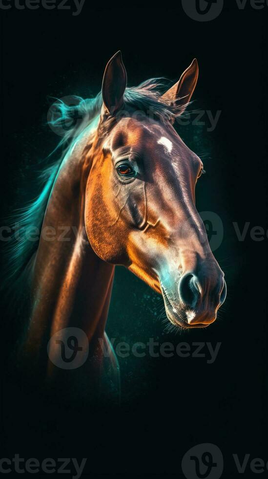 Majestic Horse in Double Exposure Style on Dark Background Generative AI photo