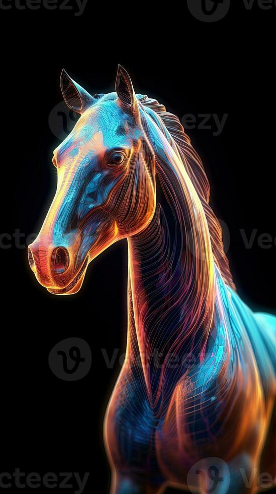 Neon Horse Galloping on Dark Background Generative AI photo