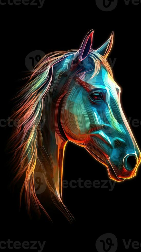 Neon Horse Galloping in the Dark Generative AI photo