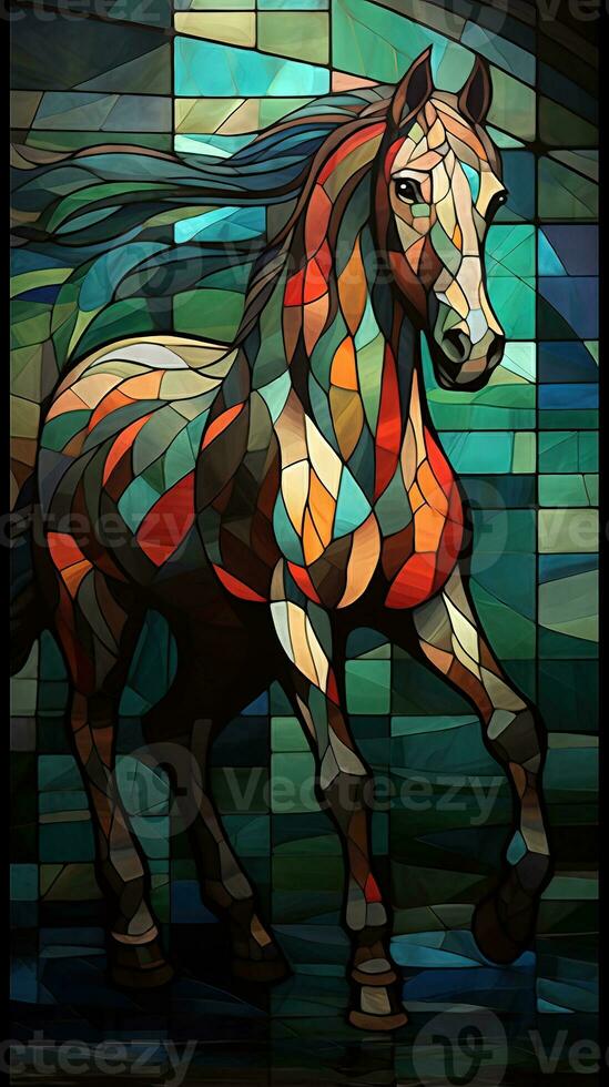 Stained Glass Horse on Dark Background Generative AI 29984796 Stock