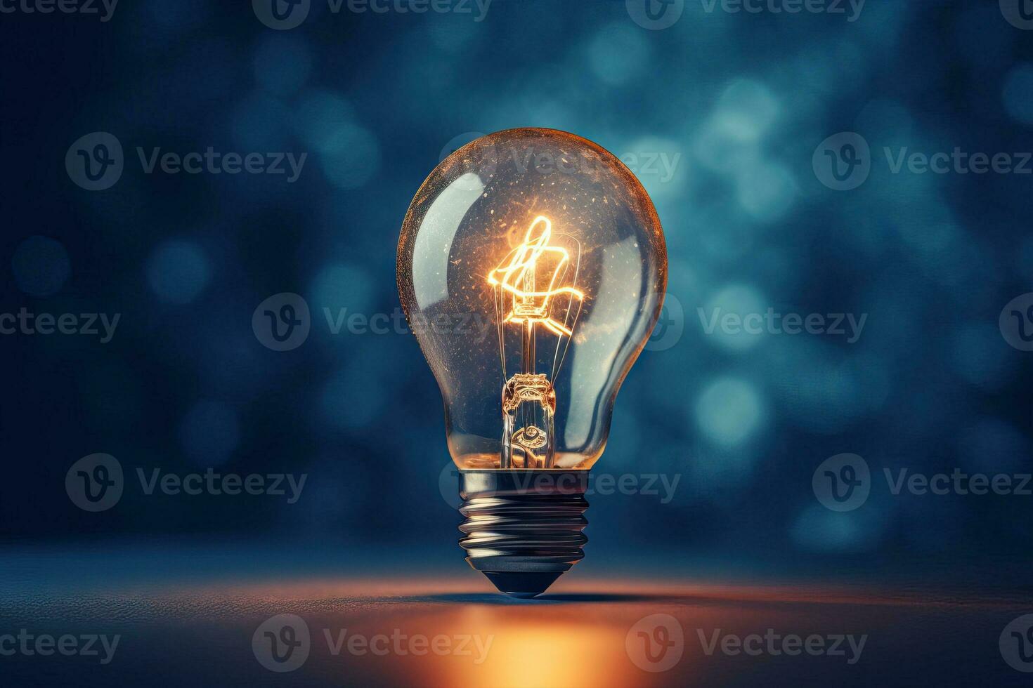 Innovation Sparked by Light Bulb on Dark Blue Background AI Generated photo