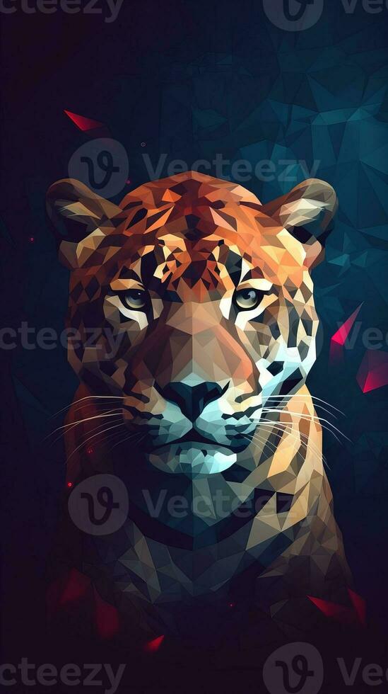 Low Poly Jaguar on Dark Background Generative AI photo