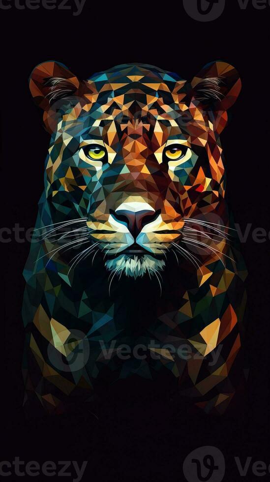 Low Poly Jaguar on Dark Background Generative AI photo