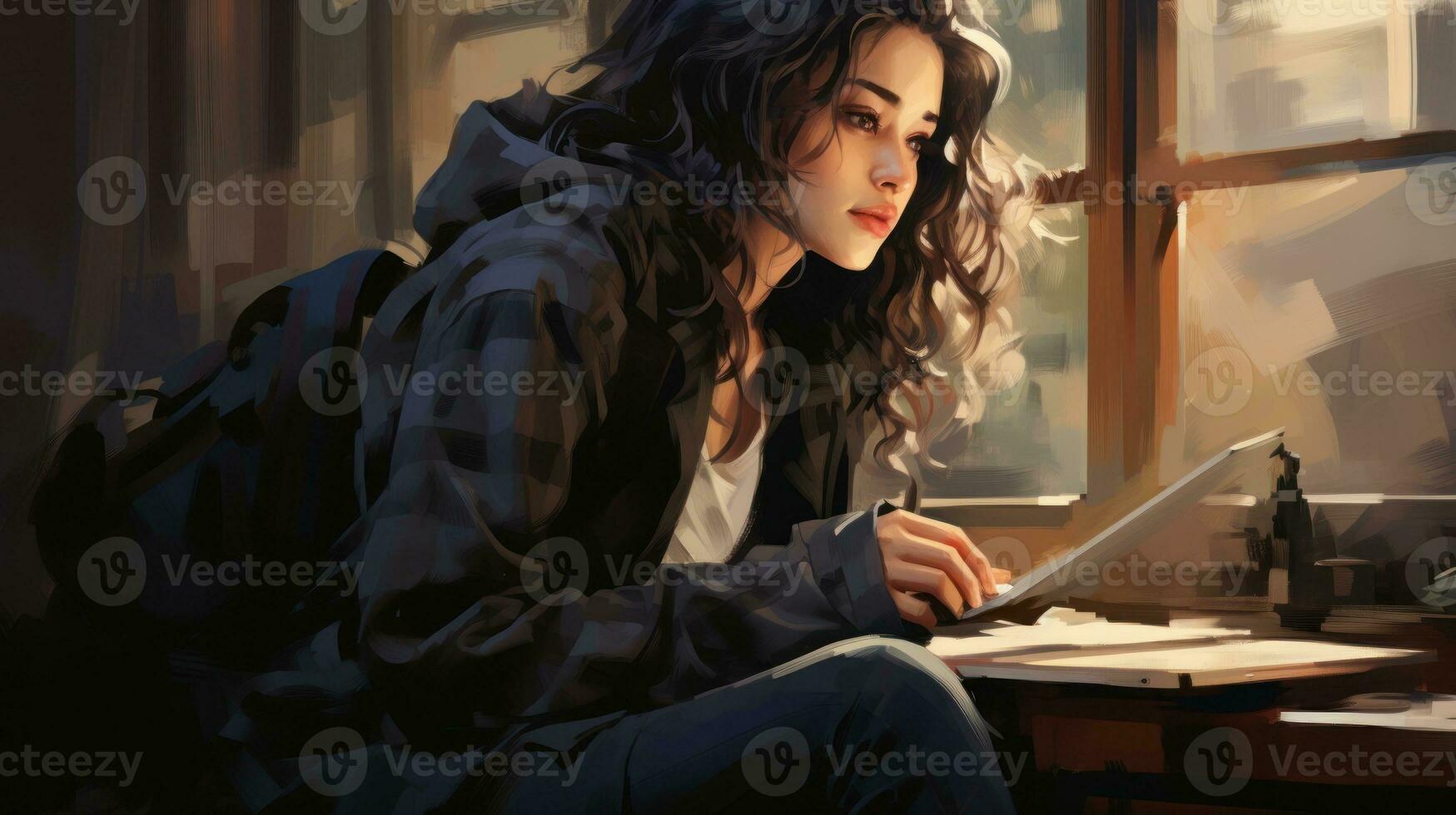 Student Taking a Break from Studying by the Window AI Generated photo