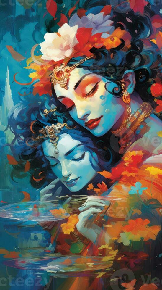 Krishna Statue in a Serene Setting AI Generated photo