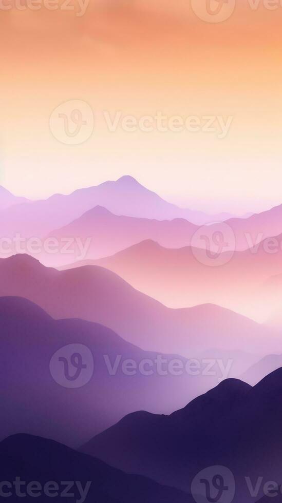 Golden Yellow and Deep Purple Minimalist Mountain Landscape Wallpaper AI Generated photo