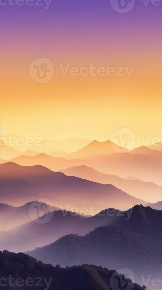 Golden Yellow and Deep Purple Minimalist Mountain Landscape Wallpaper AI Generated photo