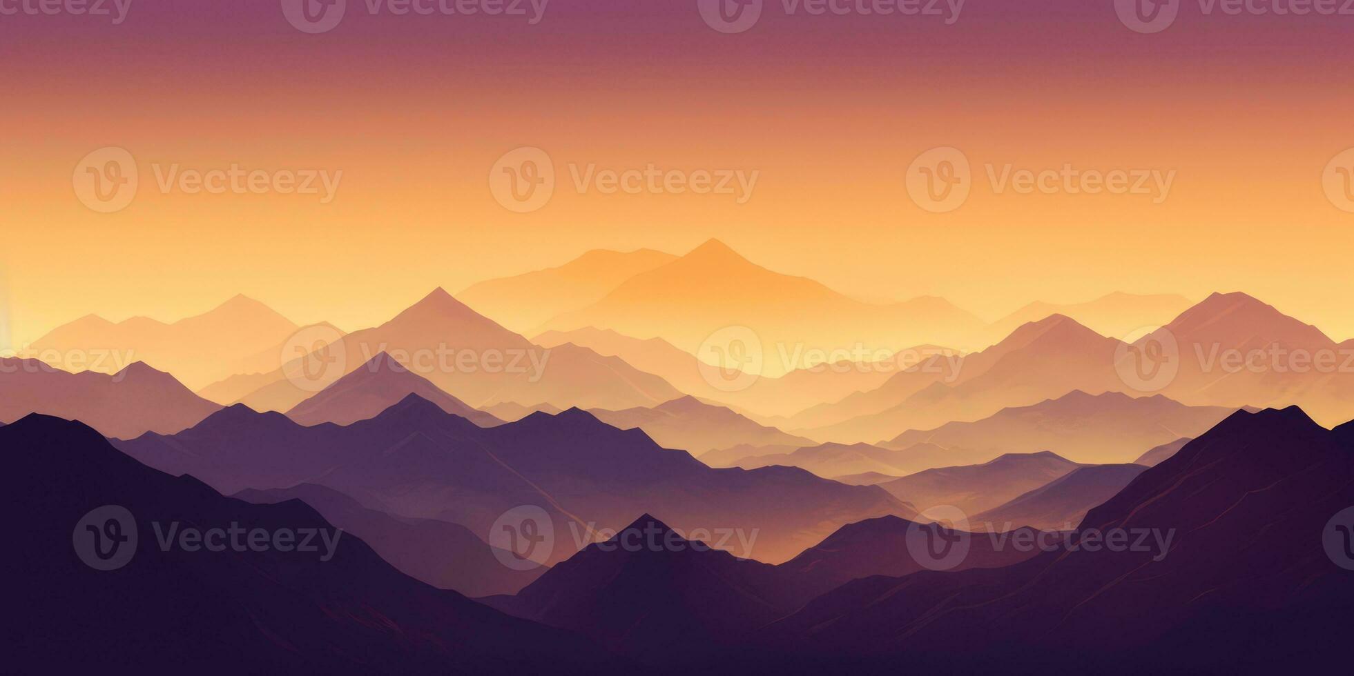 Golden Yellow and Deep Purple Minimalist Mountain Landscape Wallpaper AI Generated photo