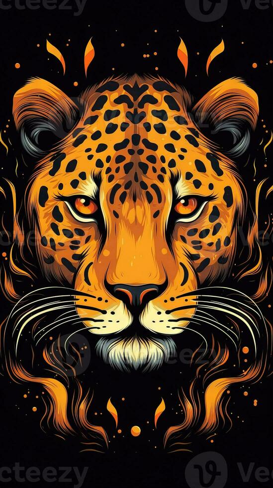 Leopard Cartoon Illustration on Dark Background Generative AI photo