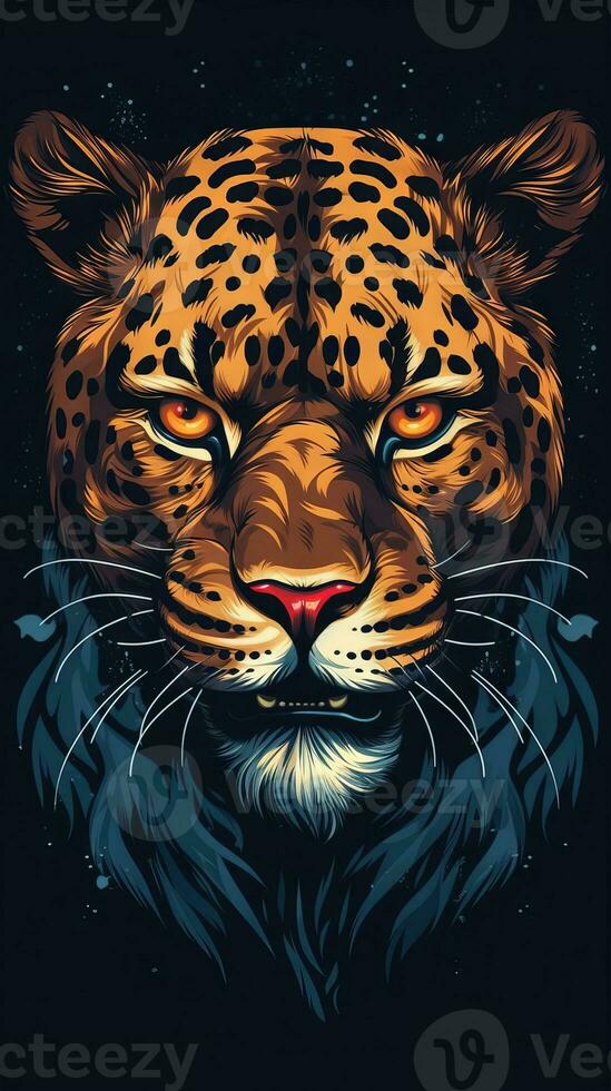 Leopard Cartoon Illustration on Dark Background Generative AI photo