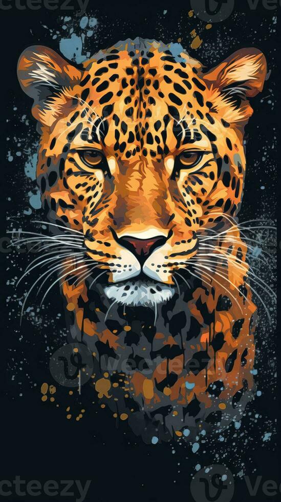 Leopard Cartoon Illustration on Dark Background Generative AI photo