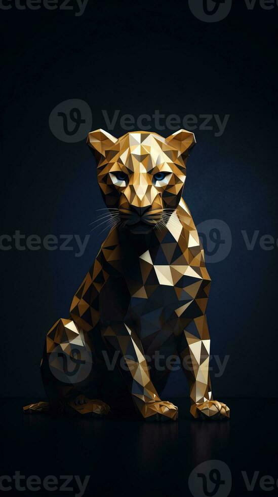 Leopard Geometric Origami on Dark Background Generative AI photo