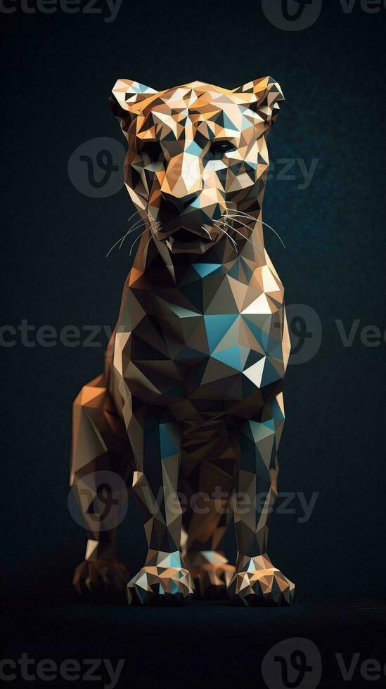Leopard in Geometric Origami Style on Dark Background Generative AI photo