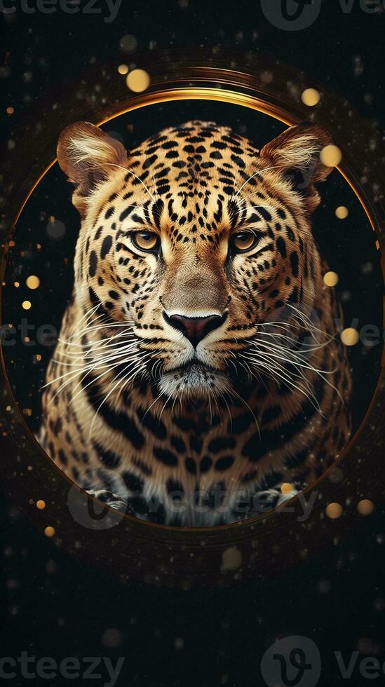 Leopard Typography on Dark Background Generative AI photo