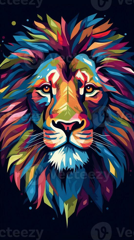 Abstract Lion on Dark Background Generative AI photo