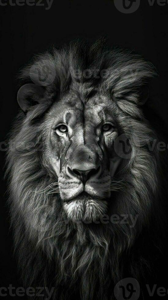 Majestic Black and White Lion on Dark Background AI Generated photo