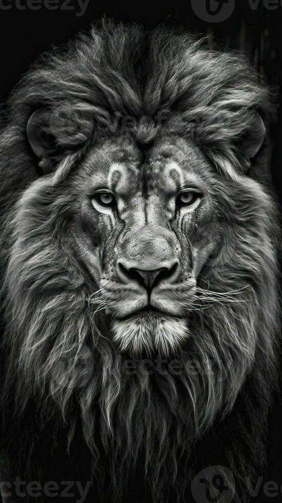 Majestic Black and White Lion on Dark Background AI Generated photo