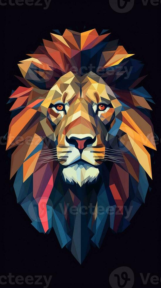Low Poly Lion on Dark Background Generative AI photo