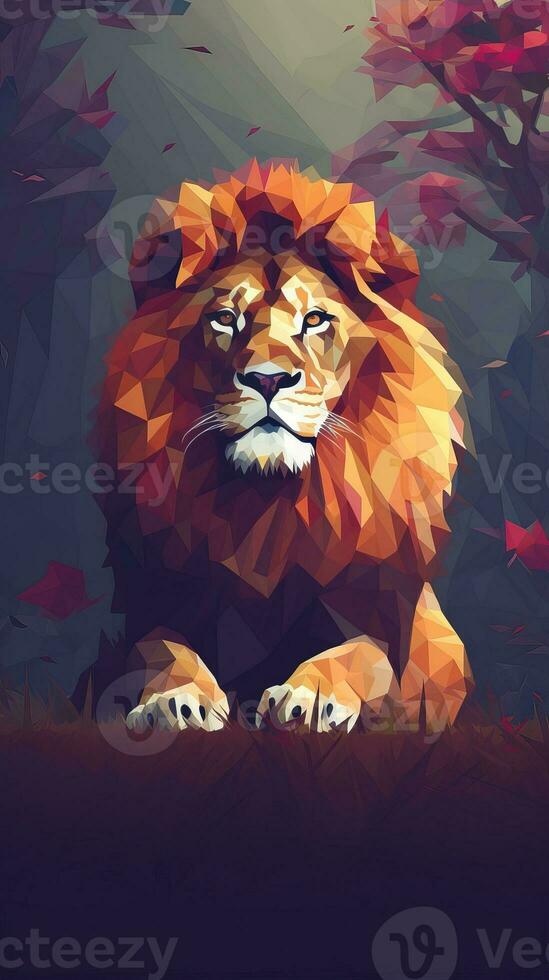 Low Poly Lion on Dark Background Generative AI photo