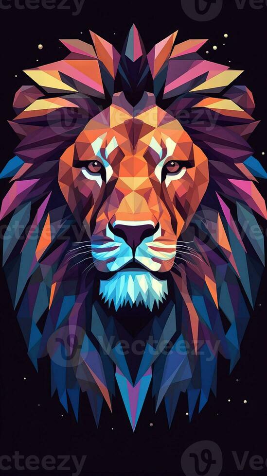 Low Poly Lion on Dark Background Generative AI photo