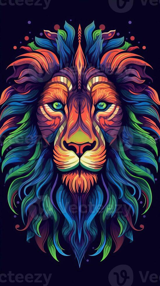 Neon Lion on Dark Background Generative AI photo