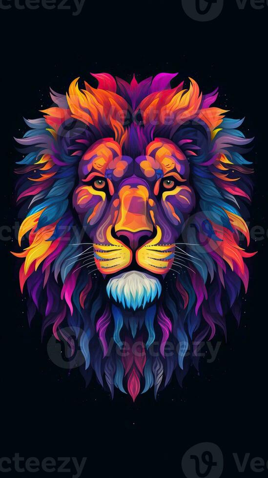 Neon Lion on Dark Background AI Generated photo
