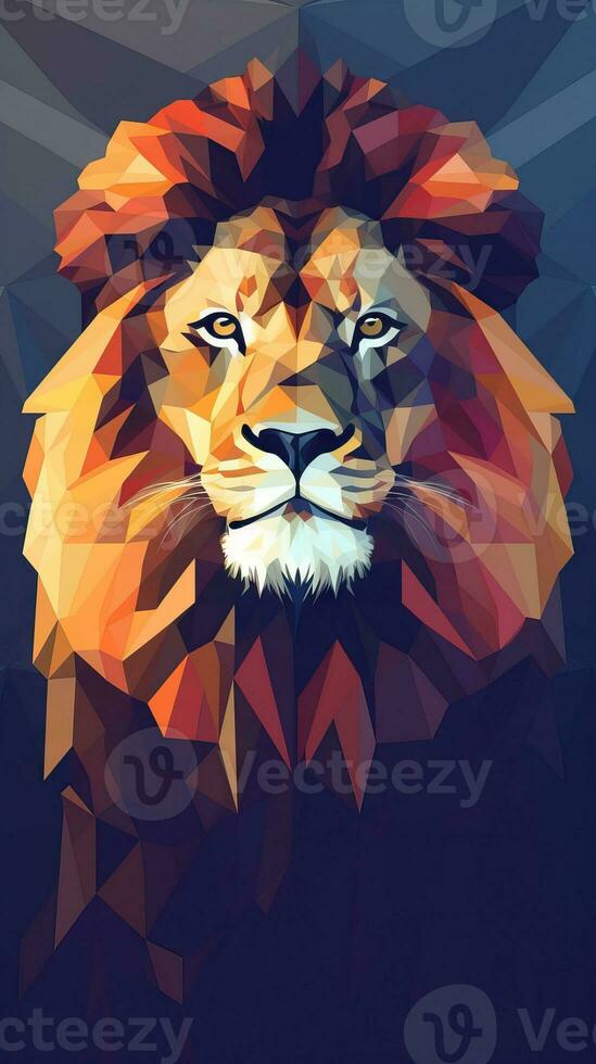 Low Poly Lion on Dark Background AI Generated photo
