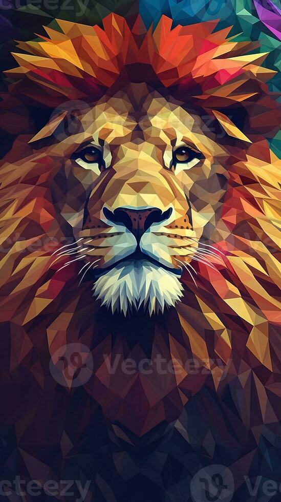 Stained Glass Lion on Dark Background Generative AI photo