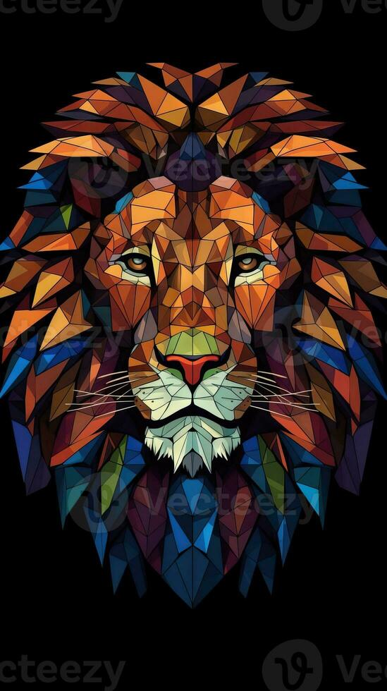 Stained Glass Lion on Dark Background Generative AI photo