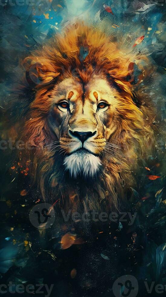 Watercolor Lion on Dark Background Generative AI photo