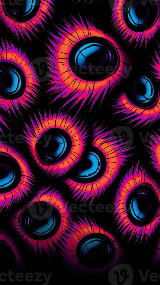 Mesmerizing Closeup of Eyes Merged with Op Art Surprise Hot Pink and Neon Orange Black AI Generated photo