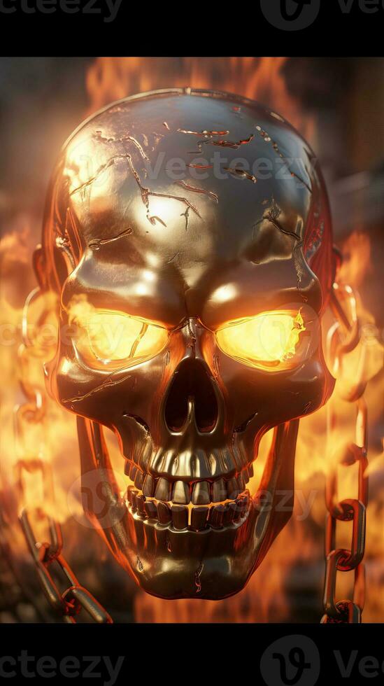 Burning Metal Skull in Unreal Engine Generative AI photo