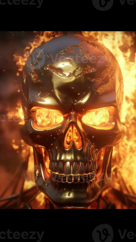 Flaming Metal Skull in Unreal Engine 3 Generative AI photo