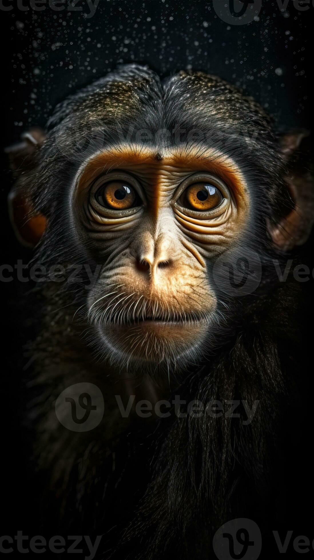 Realistic Monkey on Dark Background AI Generated 29985740 Stock Photo