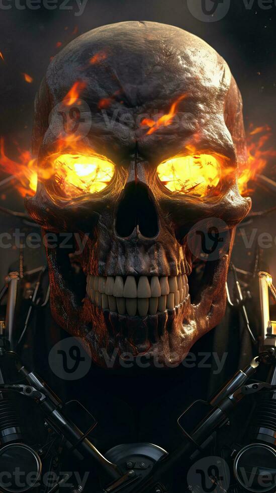 Flaming Skull Motorcycle with UltraRealistic Eyes Generative AI photo