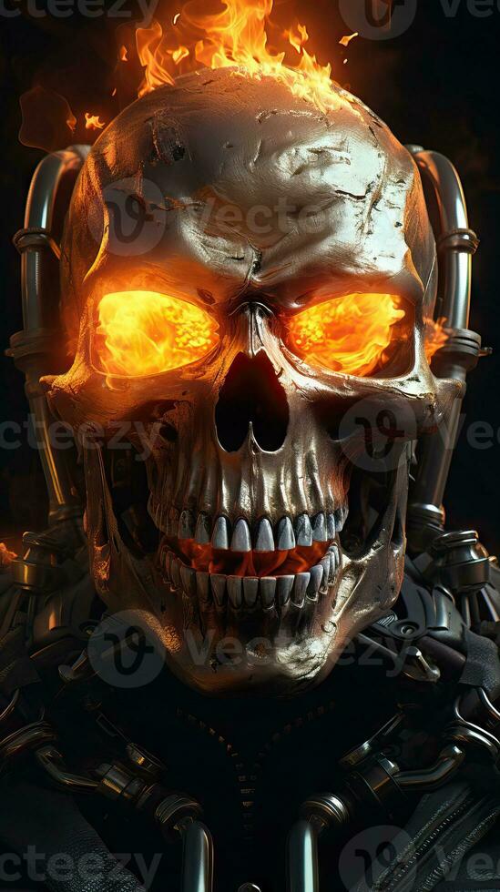Flaming Skull Motorcycle with UltraRealistic Eyes Generative AI photo