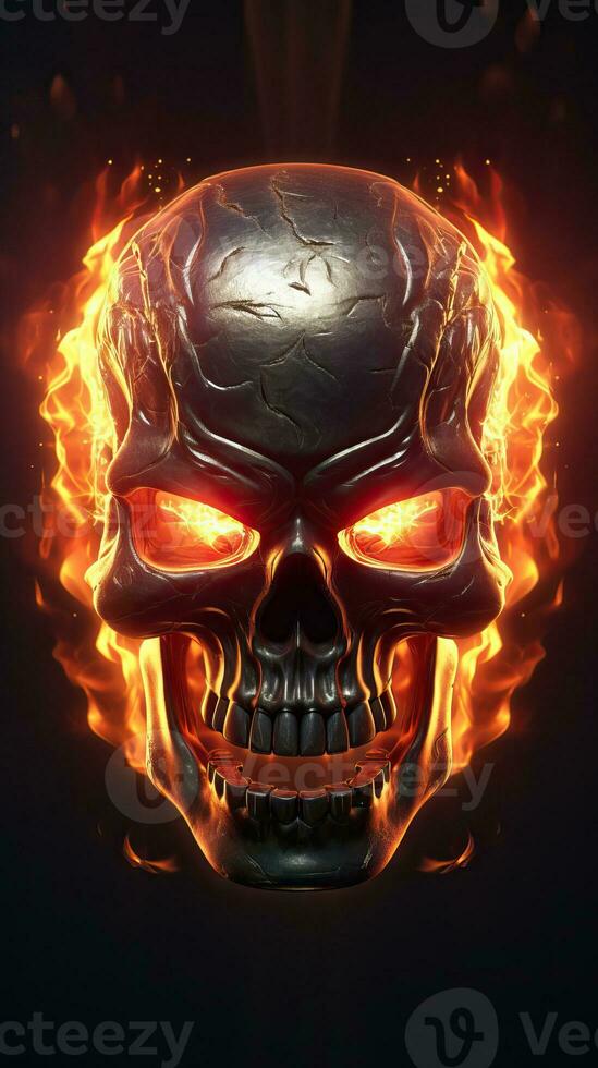 Flaming Skull Motorcycle with UltraRealistic Eyes Generative AI photo