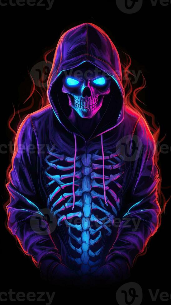 Neon Colored Skeleton Portrait in Hoodie AI Generated 29985795 Stock Photo at Vecteezy