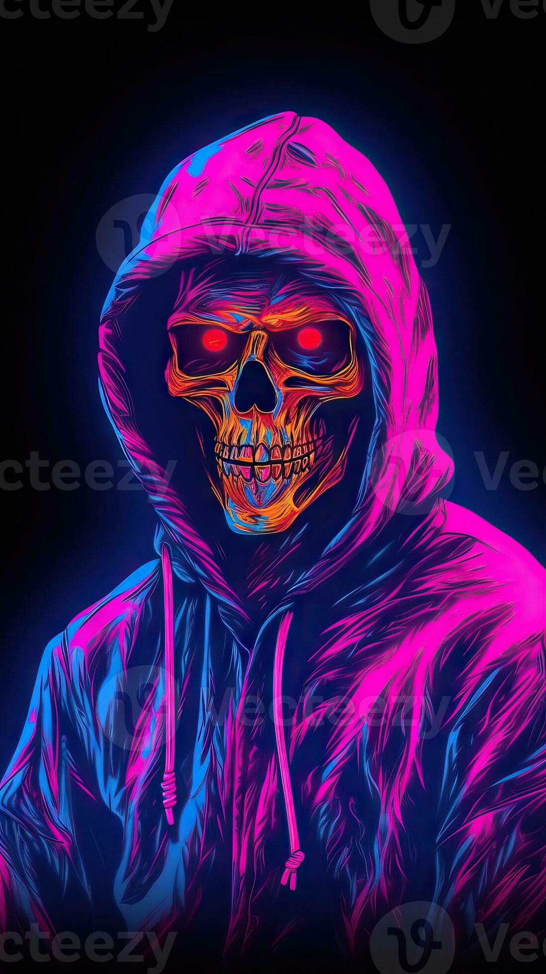 Neon Colored Skeleton Portrait in Hoodie AI Generated 29985800 Stock Photo at Vecteezy