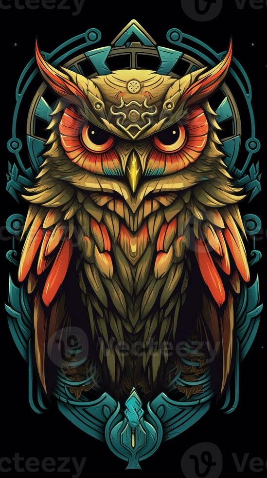 Mysterious Owl in Grungeon Style on Dark Background Generative AI photo