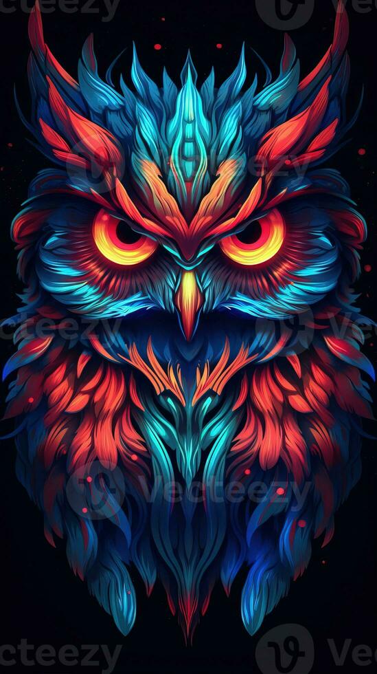Neon Owl on Dark Background Generative AI photo