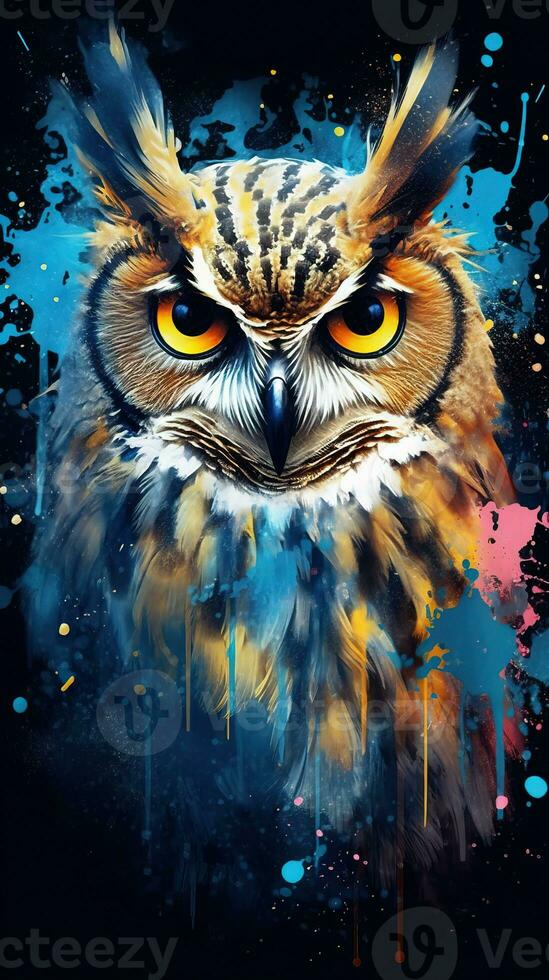 Watercolor Owl on Dark Background Generative AI photo