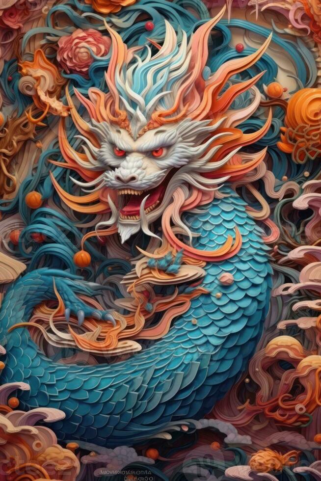 Majestic Ancient Fantasy Dragon Sitting on a Pillar AI Generated photo