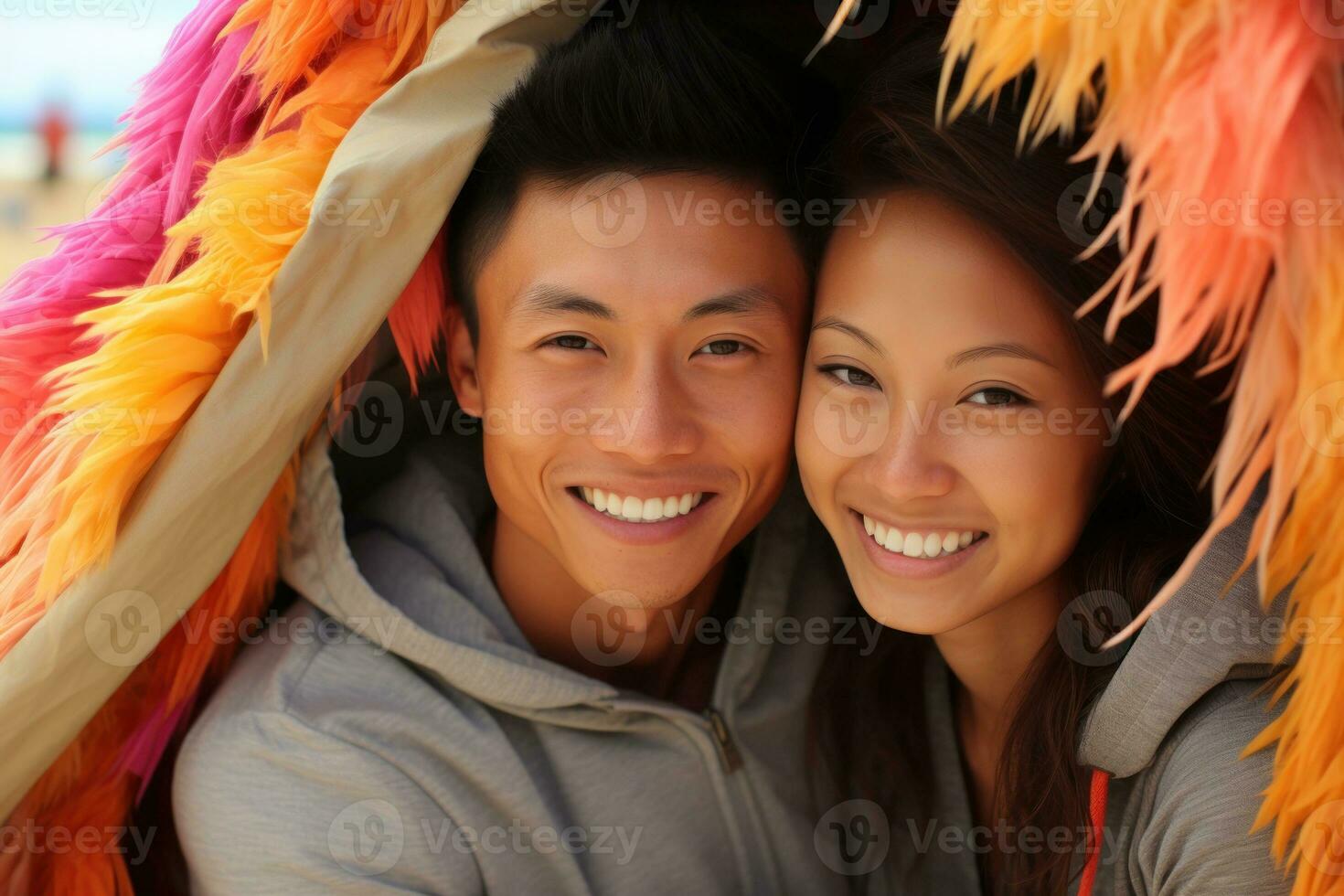 Asian Homosexual Gay Couple with a Flag  High Quality Image AI Generated photo