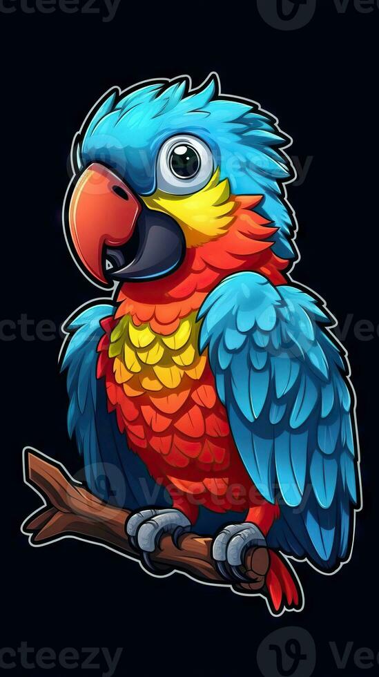 Colorful Cartoon Parrot on Dark Background AI Generated photo