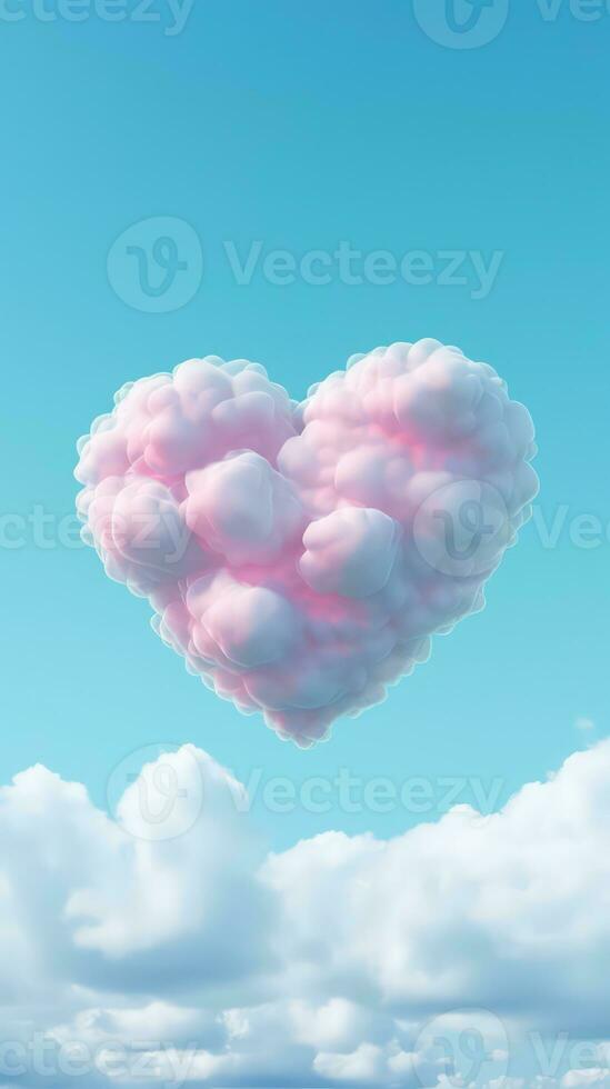 Pastel Colored Heart Shape Cloud Against a Soft Blue Sky Background AI Generated photo