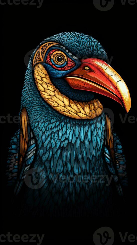 Stained Glass Penguin on Dark Background Generative AI photo